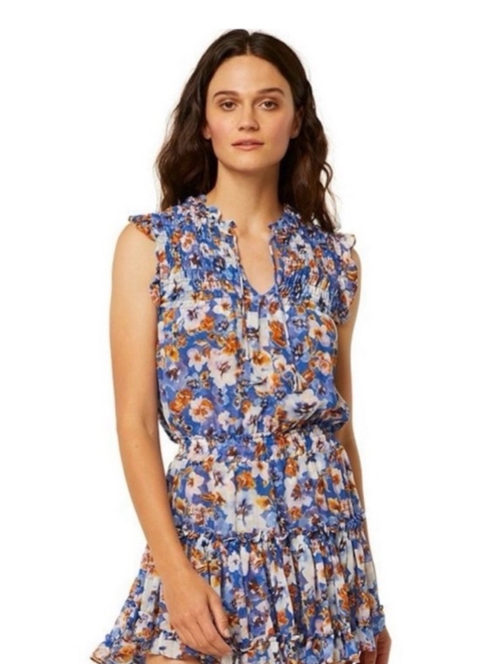 Misa Los Angeles Blue Floral Smocked Tiered Mini Dress - Picture 3 of 11